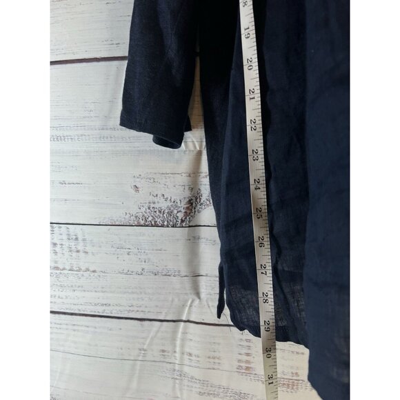 J. Jill  Love Linen Navy Linen Tunic Top  3/4 Knit Sleeve Woven Front - Picture 6 of 13
